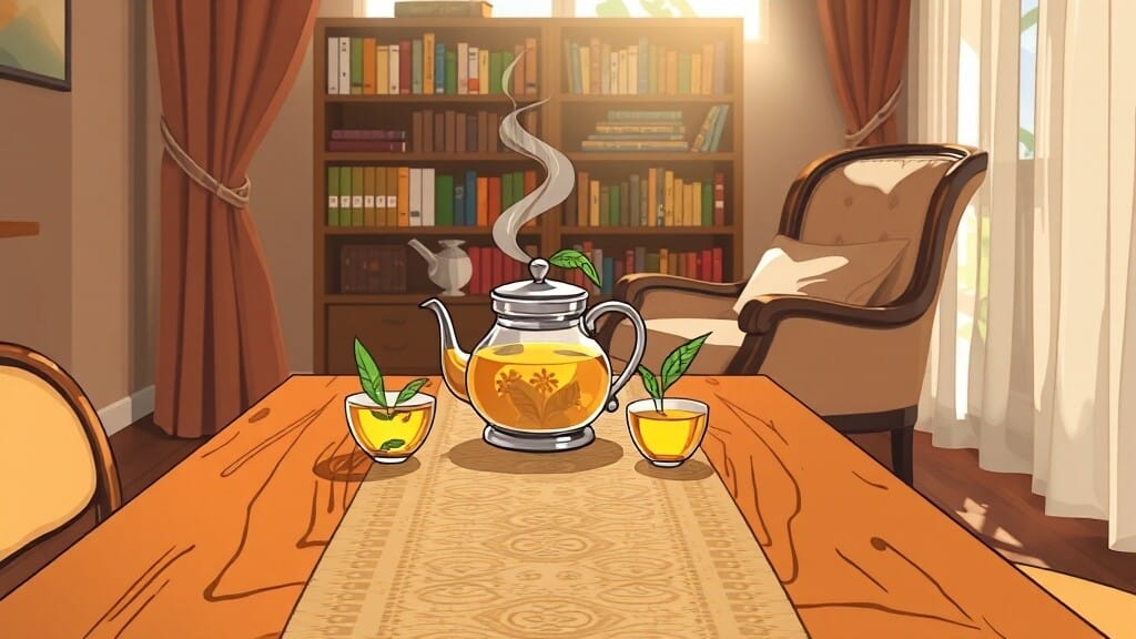 속을 편안하게 하는 음료와 차 (cartoon 스타일)