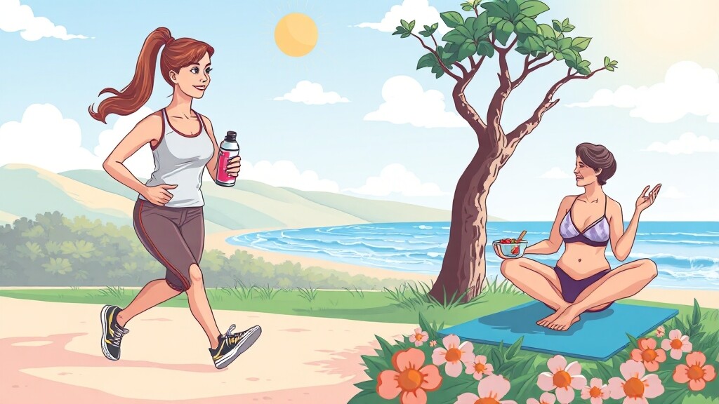 갱년기, 어떻게 완화할 수 있을까요? (cartoon 스타일)
