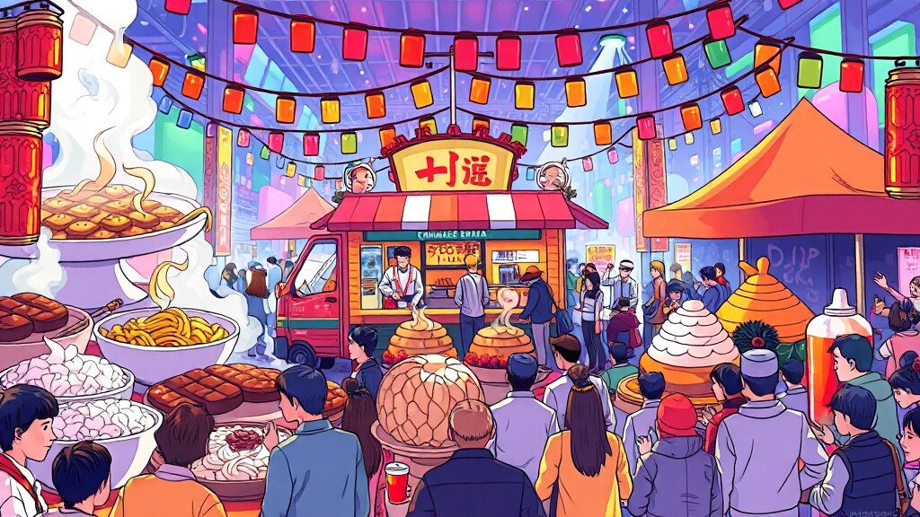 먹거리 탐방: 축제 음식 가이드 (cartoon 스타일)