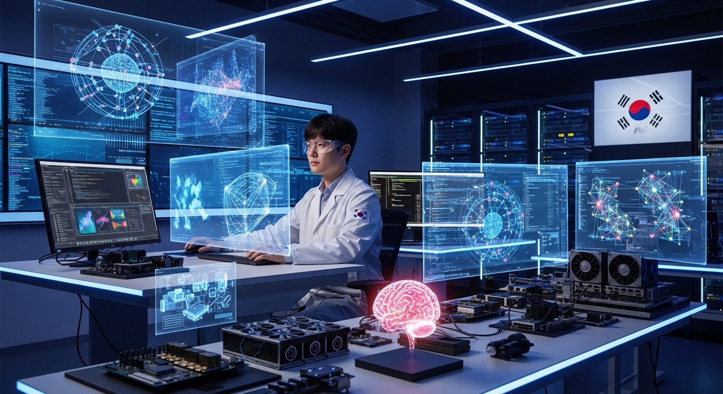 첨단 AI 연구실에서 국산 AI 반도체와 시스템을 개발하는 한국인 연구원