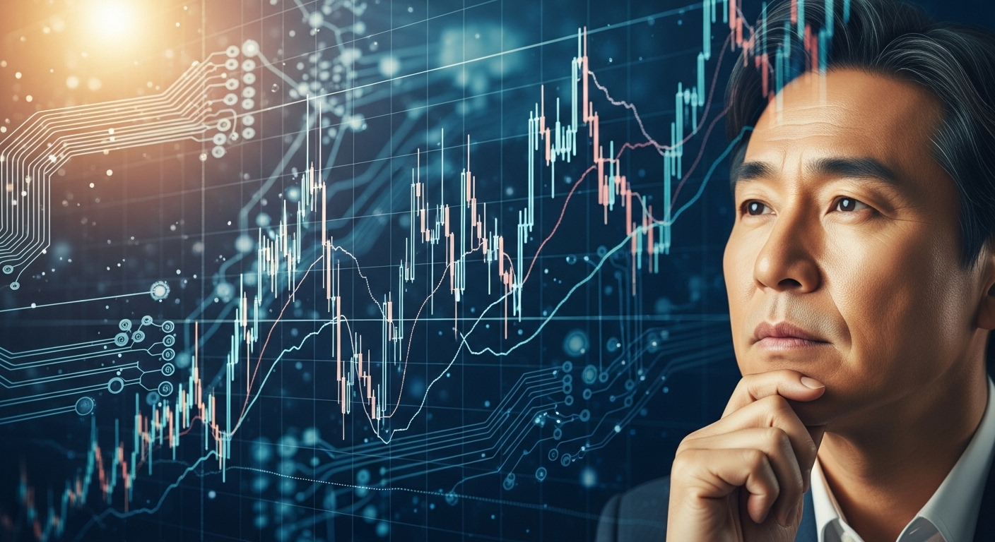 퀀텀 컴퓨팅 관련 기업들의 주가 변동성, 어떻게 봐야 할까요? - 급격한 등락을 보이는 주식 차트와 이를 분석하는 한국인 투자자의 모습.