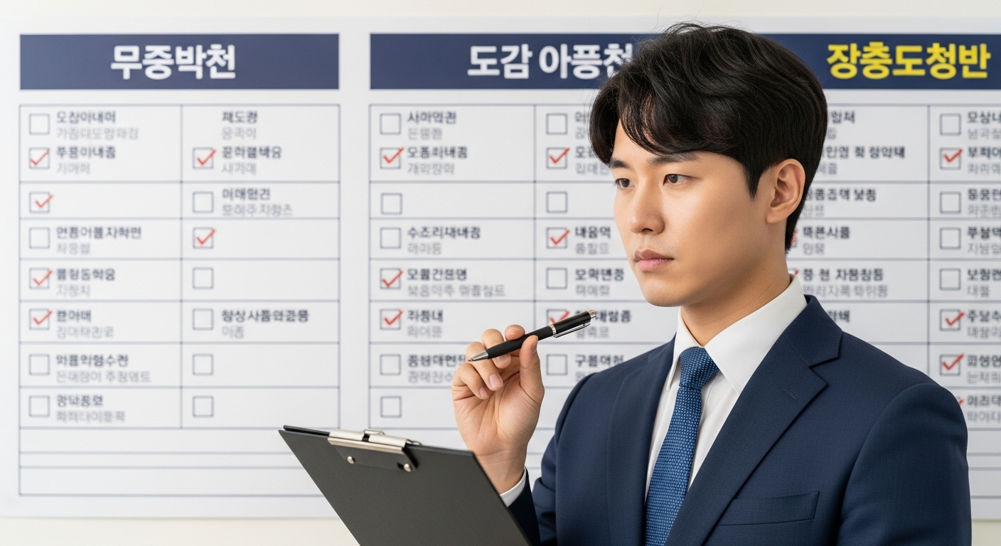 2025년 청년을 위한 '예외적' 구직급여 수급 조건 상세 분석 - 한국인 청년이 구직급여 예외 조건을 적은 체크리스트를 진지하게 확인하는 모습
