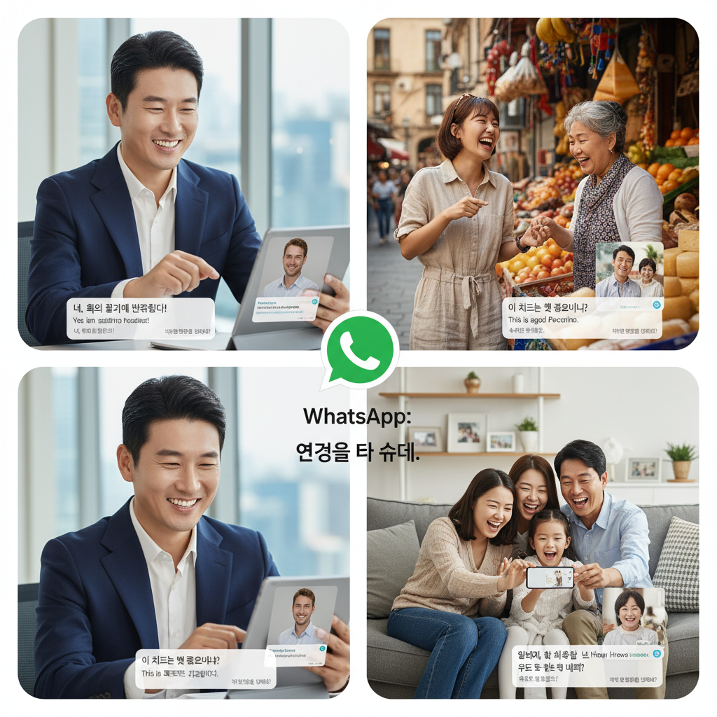 실생활에서의 혁신적인 변화와 활용법 - 해외 비즈니스 미팅, 해외 여행, 해외 가족 및 친구와의 소통 등 왓츠앱 실시간 번역 기능의 다양한 활용 사례.