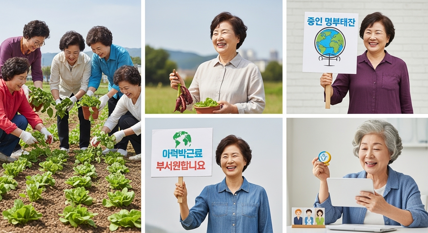 지속 가능한 삶과 사회적 영향력: Z세대 할머니의 새로운 역할 - 한국인 할머니들이 지역 사회 봉사, 환경 보호, 온라인 시민 활동에 적극적으로 참여하는 모습