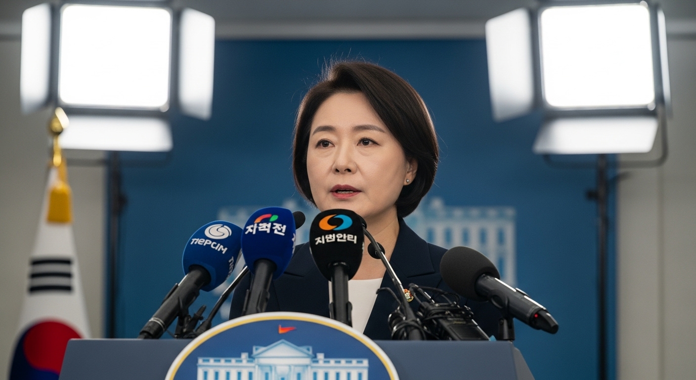 백악관의 노벨상 반응: 공식 입장과 내부 분위기 - 백악관 브리핑룸에서 한국인 대변인이 외교적 성과에 대해 자신감 있게 발표하는 모습.