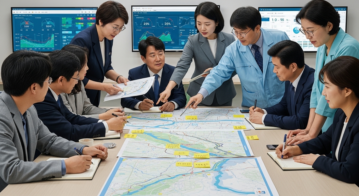 혁신적인 아이디어 발굴: 오디션의 주요 내용과 목표 - 다양한 이해관계자들이 모여 지방하천의 미래를 논의하며 혁신적인 정책 아이디어를 도출하는 모습