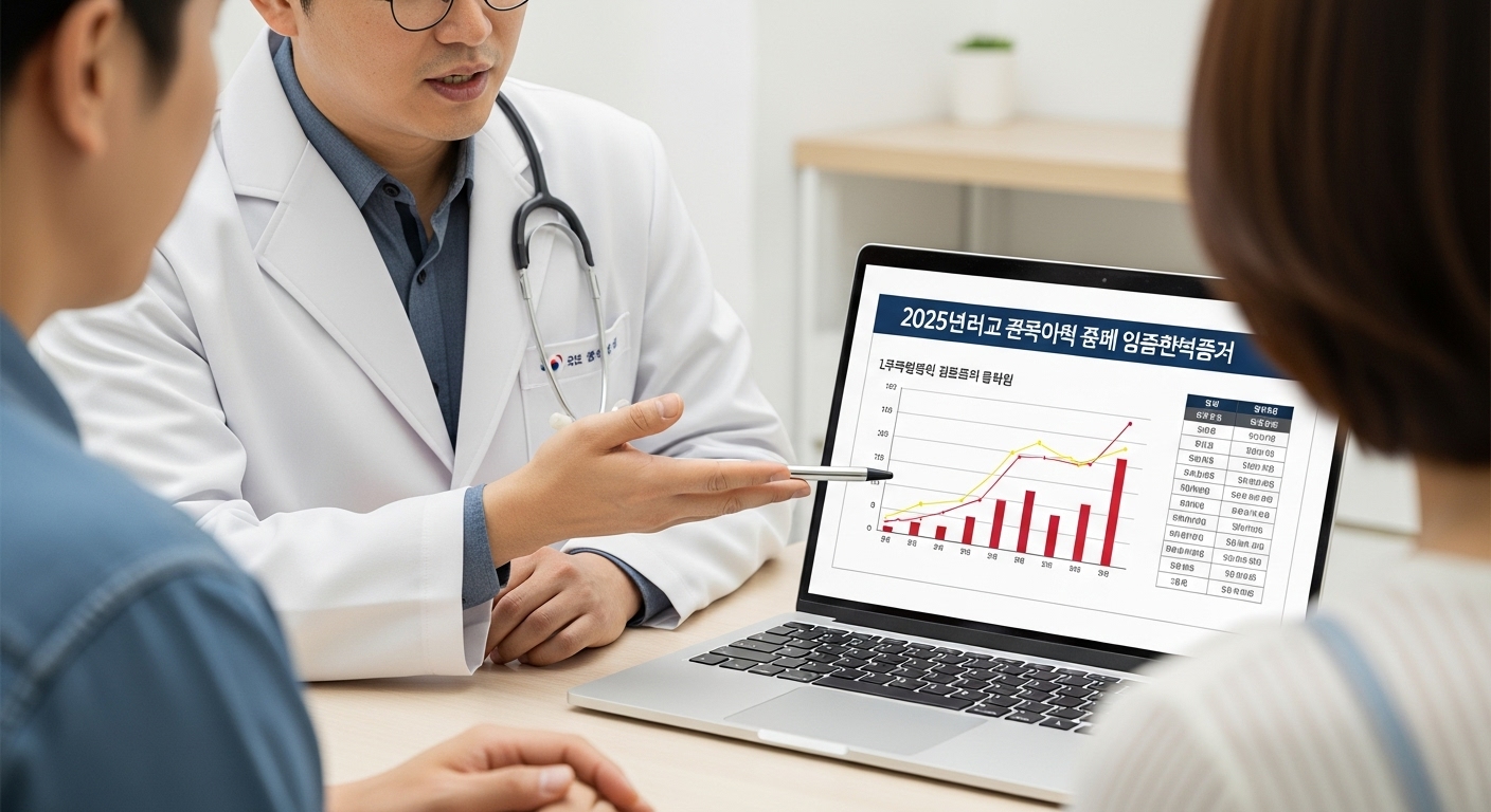 2025년 건강검진 총콜레스테롤 정상 범위 및 관리 기준 - 의사가 환자에게 최신 콜레스테롤 수치 정상 범위 표를 보여주며 설명하는 모습
