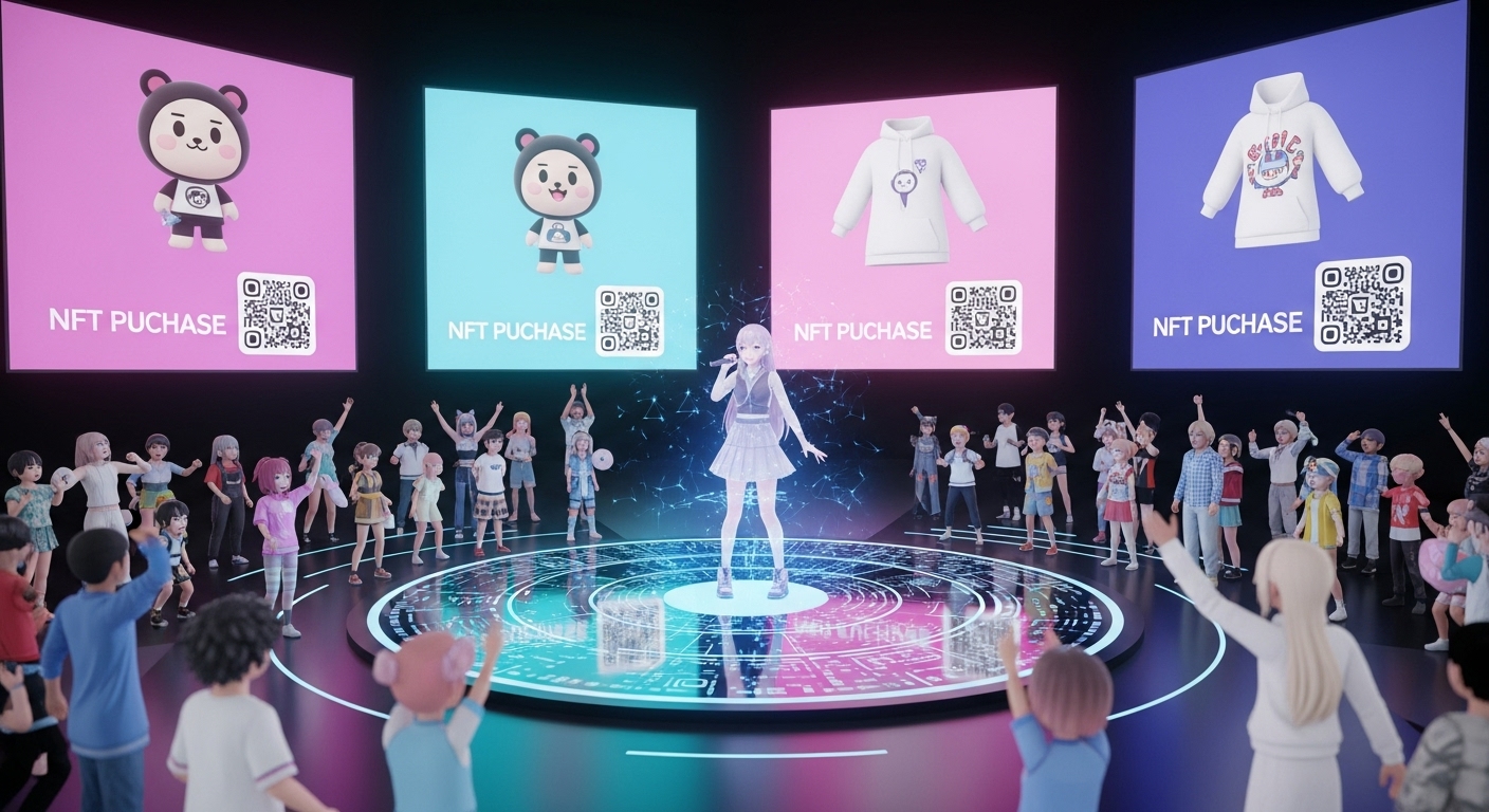 디지털 환경과 AI, K-캐릭터 확산의 새로운 동력 - 메타버스 공간에서 홀로그램으로 공연하는 K-캐릭터 버추얼 아이돌과 이를 지켜보는 디지털 아바타들