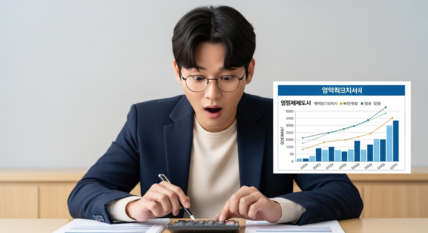 만기지원금 계산 방법 - 한국인 청년이 복잡한 계산식과 정부 지원금 차트를 보며 이해하려는 모습