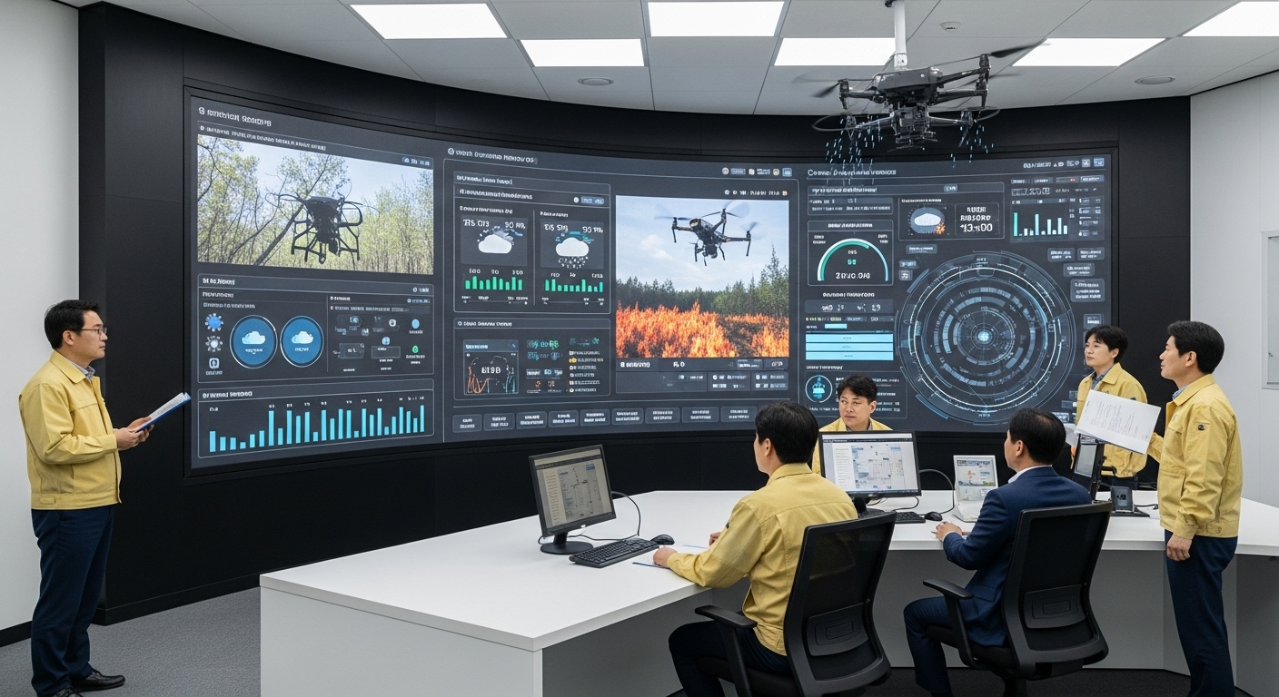 인공강우 기술의 미래 전망과 통합적 산불 관리 전략 - AI와 드론을 활용하여 실시간으로 산림을 모니터링하고 인공강우 및 기타 예방 대책을 통합적으로 수립하는 미래 산불 관리 센터