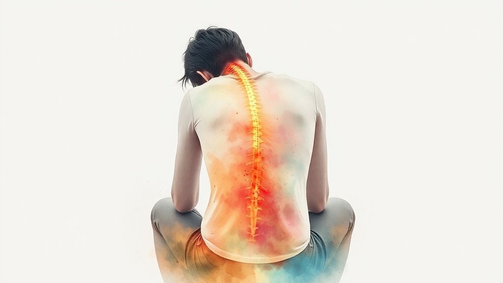 허리 통증 원인 (watercolor 스타일)