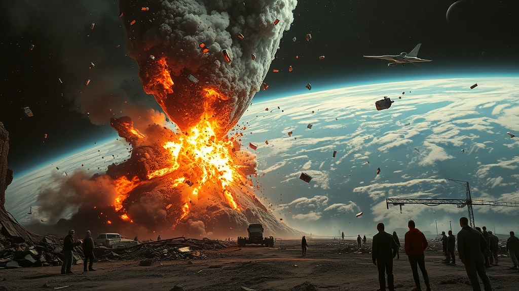 우주 쓰레기 추락 과정: 어떻게 떨어질까? (realistic 스타일)