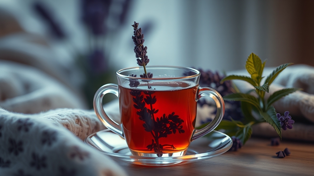 스트레스 완화 및 숙면 허브티 (realistic 스타일)