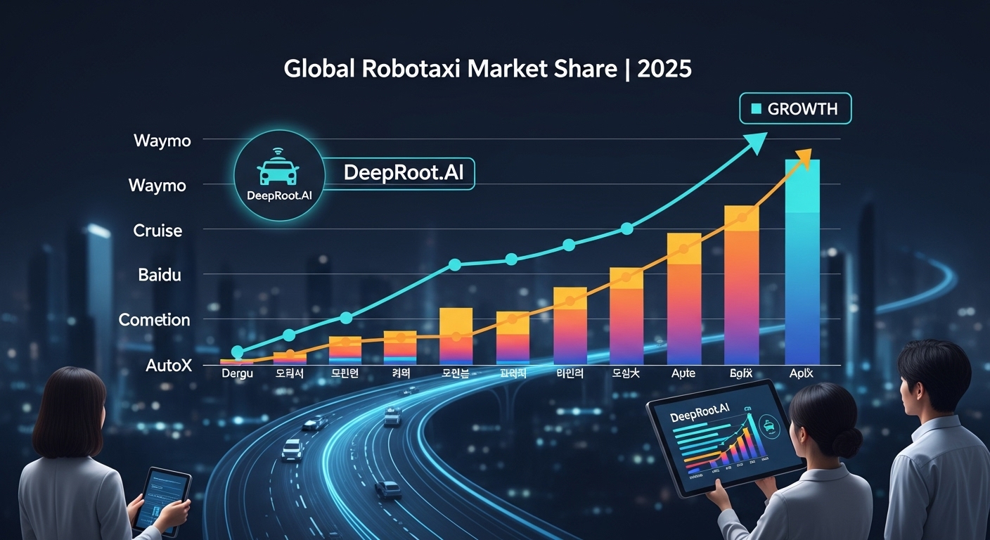 로보택시 시장의 경쟁 구도와 딥루트닷에이아이의 전략 - 글로벌 로보택시 시장에서 딥루트닷에이아이의 경쟁력을 보여주는 시장 점유율 차트