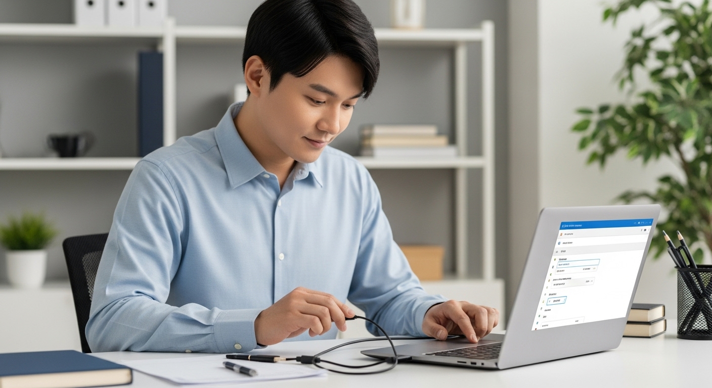 윈도우 업데이트 무한 로딩 기본 해결 방법 - 차분하게 노트북 문제 해결을 시도하는 한국인 사용자