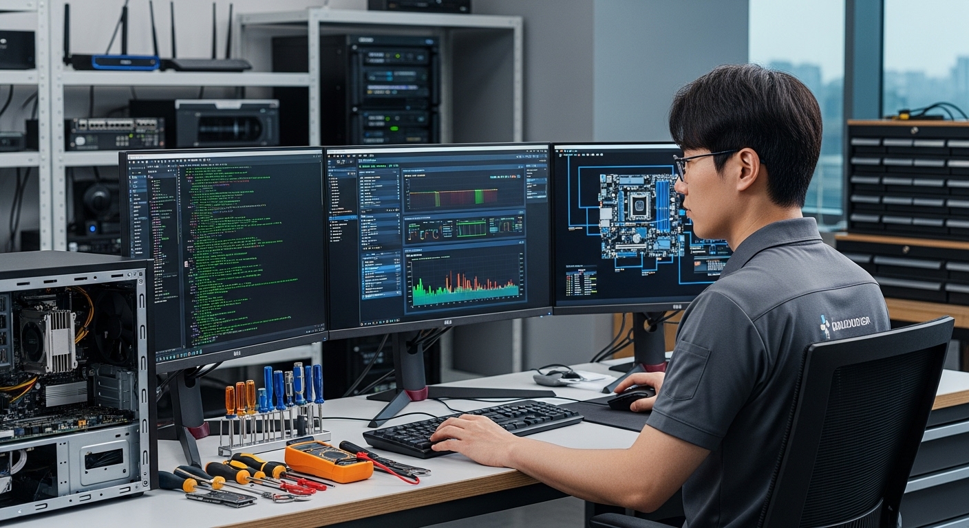 윈도우 업데이트 무한 로딩 고급 해결 방법 - 진단 도구를 사용하여 시스템 문제를 해결하는 숙련된 한국인 기술자