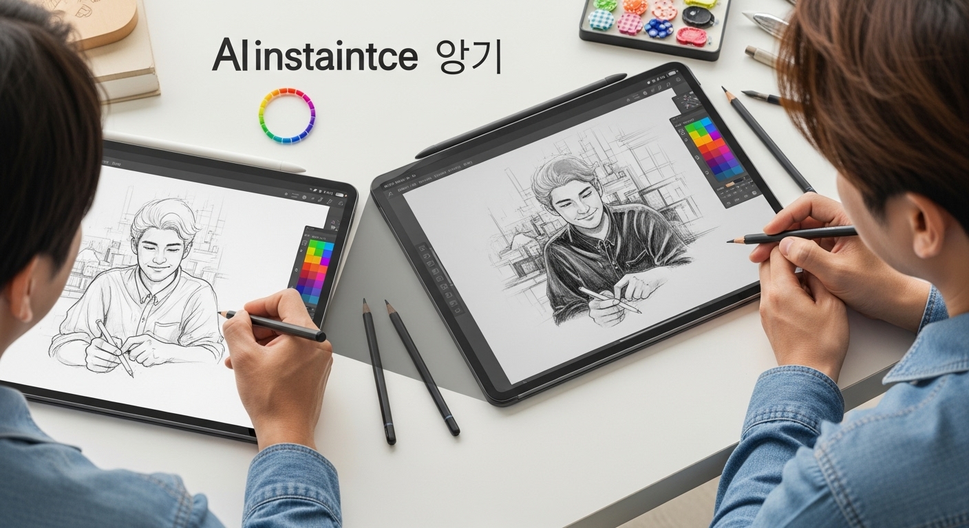 생성형 AI의 대중화와 인간-AI 협업 시대 - 한국인 디자이너가 생성형 AI와 협업하여 예술 작품을 만드는 모습