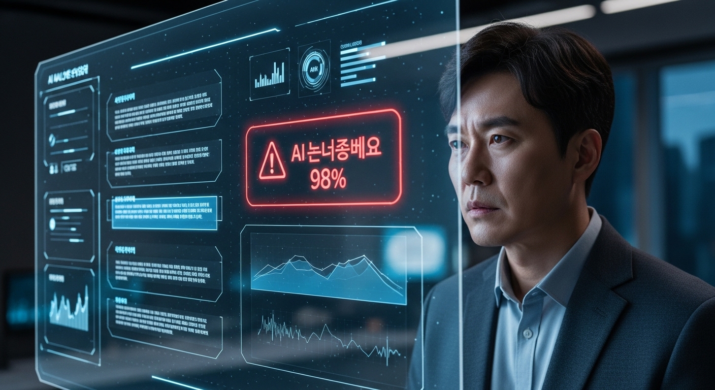 진화하는 AI 부정행위 탐지 기술 - 한 교수가 AI가 작성한 것으로 의심되는 과제를 정교한 탐지 소프트웨어를 통해 분석하는 모습.