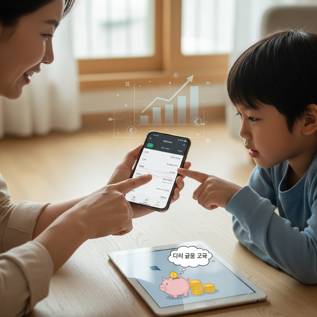 미성년자 계좌 개설 절차와 유의사항 - 부모와 아이가 함께 은행 앱을 활용하는 모습