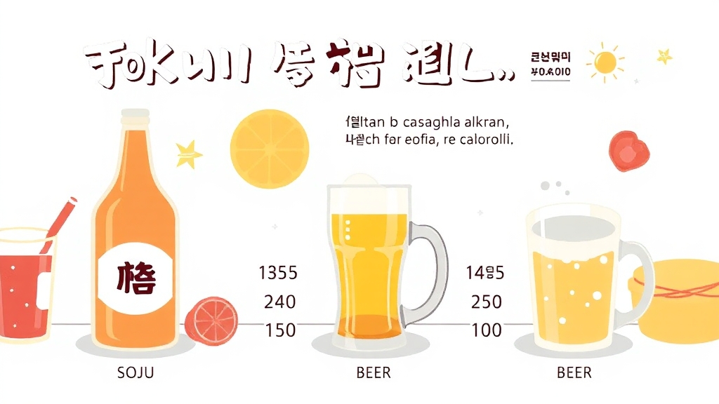 술 종류별 칼로리 비교 (illustration 스타일)