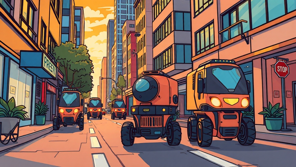 자율주행 배달 로봇 투자 전략 (cartoon 스타일)