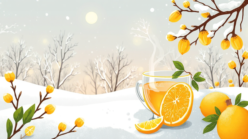 유자, 겨울철 상큼한 선물 (illustration 스타일)