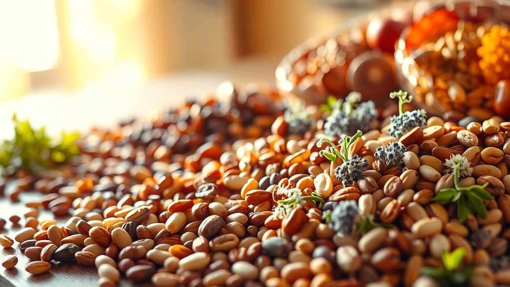 곡물과 견과류, 숨겨진 보물 (realistic 스타일)