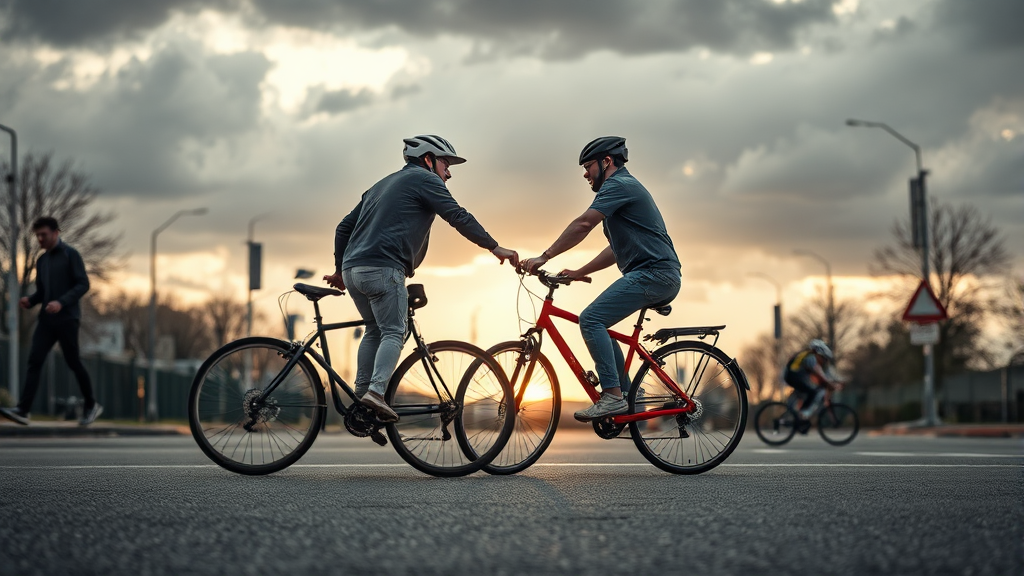 자전거 vs 보행자 사고 책임 (realistic 스타일)